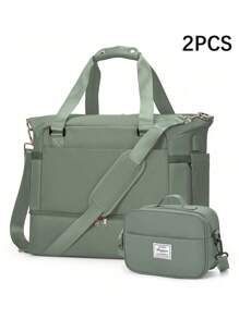 2入組旅行袋套裝，週末包、隨身包、運動包、旅行手提袋、購物袋、行李袋、手提包、健身包組合，附旅行收納袋，具大容量肩背包、乾濕分離、防水耐用和USB充電端口，適用於度假、商務、學校、醫院、女士、男士、學生、筆電、大學、父親節禮物、夏季使用 - 墨綠色 - 查看 2