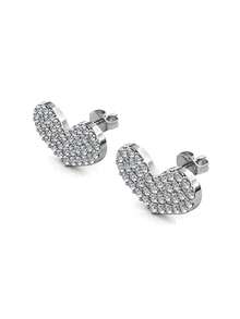 時尚萬用心形女耳環,鑲嵌立體氧化鋯細節 - 白色 - 查看 6