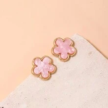 1pair New Fashionable Delicate Pink Round Shaped Stud Earrings With High-End Quality For Women - Multicolor - View 19