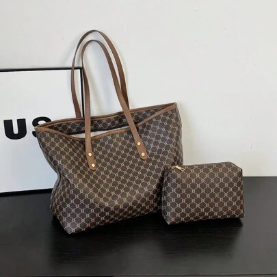 Printed Brown Luxury Tote Bag, Suitable For Women Daily Commute Use, Spring/Summer, Eye-Catching Work Bags For Women