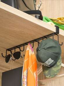 1入組廚房杯子收納架配有12個掛鉤,櫥櫃下懸掛式杯子架,可掛玻璃杯、耳機、毛巾,家居收納組織管理,適用於廚房、臥室、浴室、辦公室 - 黑色 - 查看 8