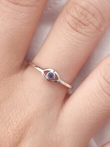 ESBERRY 1 件简约恶魔之眼复古蓝眼方晶锆石戒指，女士 S925 纯银精美女士珠宝礼物节日礼物 - 銀色 - 查看 2