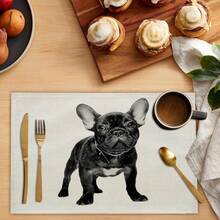 4入組法國鬥牛犬設計餐墊,耐熱廚房餐桌墊,為家庭和諧和溫暖祈福,適用於全年季節 - 黑色 - 查看 3