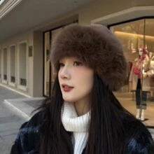 New Plush Mongolian Hat Ladies Autumn And Winter Cold Warm Atmosphere With Cute Plush Hats - Black - View 6