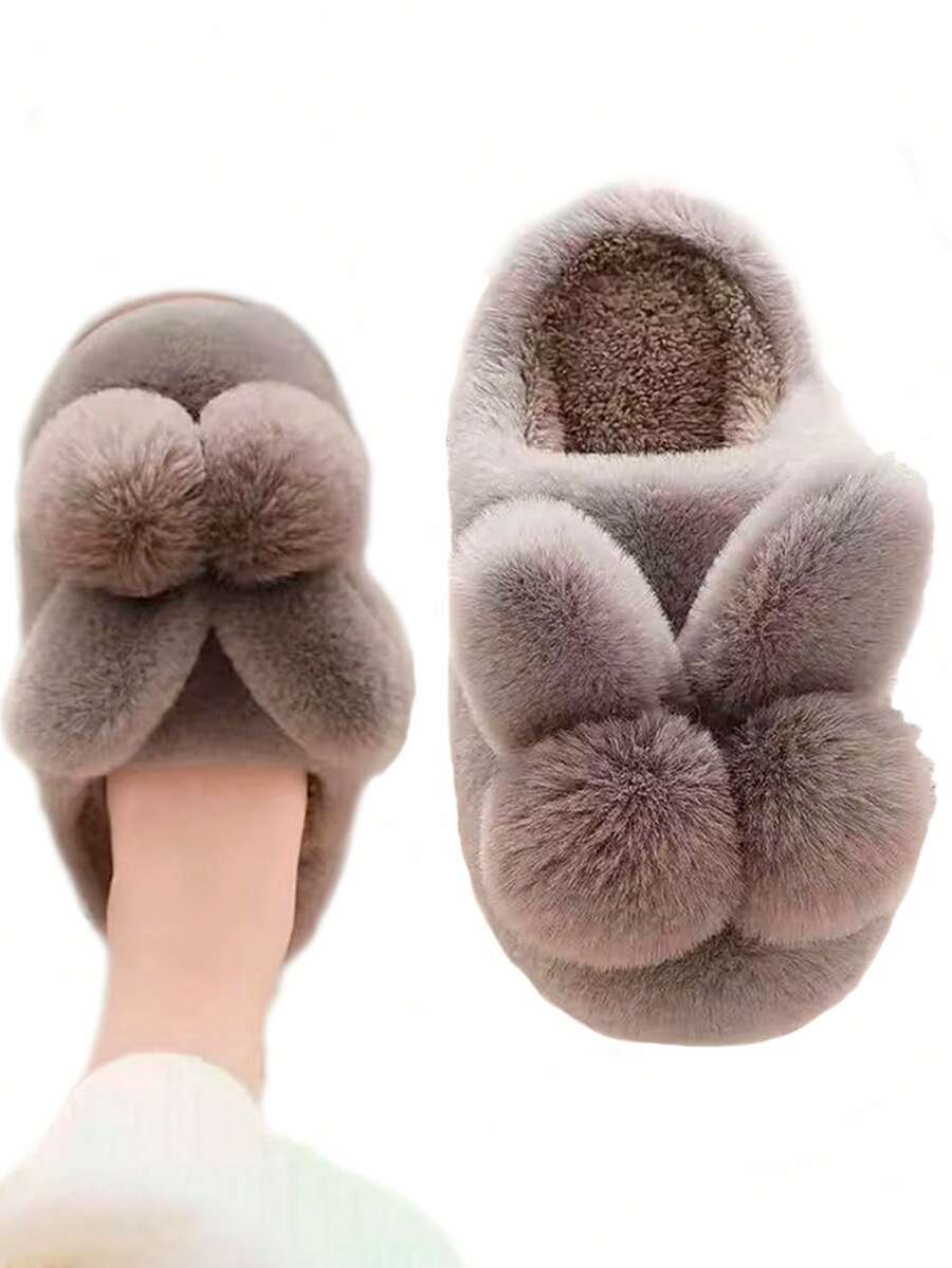 1 Pair Rabbit Ear Design Super Soft Plush Lounge Slippers For Women Girls - Brown - View 1