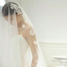 1 件双层蕾丝和珍珠新娘面纱，适合婚礼拍照和仪式秋季女士服装 - 米色 - 查看 3