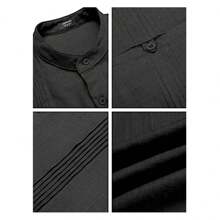 Camisa Guayabera  De Lino De Playa Para Hombre - Azul Marino - Ver 4