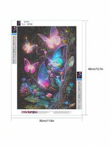 1pc Diy 5d Frameless Diamond Painting, Cartoon Animal Butterfly Design, Handmade Home Decor Gift, Frameless 30*40cm/11.8*15.7inch Handmade Home Decor Gift - Multicolor - View 3
