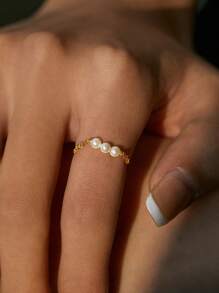 SYMFNY 仿珍珠装饰纯银戒指结婚珠宝新娘珠宝 - 金黃色 - 查看 1