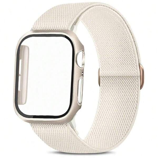 1Set Fashionable Three-In-One Elastic Nylon Watch Strap With Protective Case, Skin-Friendly Breathable Replacement Wristband And Watch Case Compatible With Apple Watch, Scratch-Resistant, Waterproof, Shockproof, Suitable For Men And Women, Ultra Series, 38mm-49mm