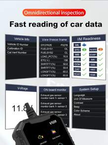 全新 V520 汽车诊断检测仪 9V-16V 读码器 OBD2 功能故障测试仪 检查引擎自动扫描工具 - 黑色 - 查看 6