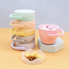 嬰兒可折疊矽膠防漏零食杯,帶蓋兒童餐具用於餵食和小吃,食品儲存容器 - 粉色 - 查看 1