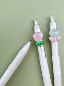 2pcs/Set Cute Flower Design Neutral Pen, Black Ink Kawaii Stationery Gift Writing Tool For School And Office - Multicolor - View 3