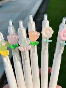 2pcs/Set Cute Flower Design Neutral Pen, Black Ink Kawaii Stationery Gift Writing Tool For School And Office - Multicolor - View 2