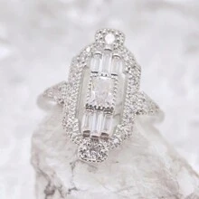 1枚復古風格立方氧化鋯石戒指,適合女性婚禮/訂婚/派對/周年紀念日禮物 - 銀色 - 查看 1