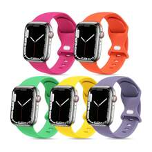[5 条装] 运动表带兼容 Apple Watch 表带 38 毫米 40 毫米 41 毫米 42 毫米 44 毫米 45 毫米 49 毫米 柔软硅胶替换运动表带兼容 Ultra SE 系列 9/8/7/6/5/4/3/2/1 女士男士 - 彩色 - 查看 1