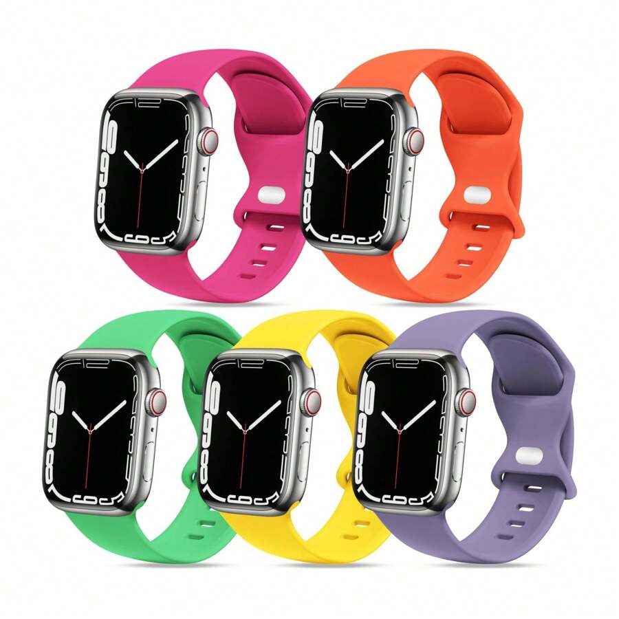 [5 条装] 运动表带兼容 Apple Watch 表带 38 毫米 40 毫米 41 毫米 42 毫米 44 毫米 45 毫米 49 毫米 柔软硅胶替换运动表带兼容 Ultra SE 系列 9/8/7/6/5/4/3/2/1 女士男士 - 彩色 - 查看 1