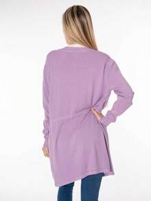Women's Long Knitted Sweater With Bow - Lilac Purple - View 4
