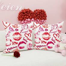 2Pcs Lips I Love You Pink Red Throw Pillow Covers, Valentine'S Day Throw Pillow Covers, Velvet Decorative Cushion Cover 45*45Cm/18"*18" For Valentine'S Day Party Living Room Bedroom Sofa Bed Decoration Gift - Pink - View 8