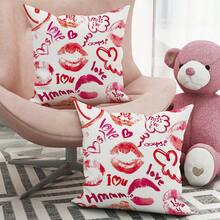 2Pcs Lips I Love You Pink Red Throw Pillow Covers, Valentine'S Day Throw Pillow Covers, Velvet Decorative Cushion Cover 45*45Cm/18"*18" For Valentine'S Day Party Living Room Bedroom Sofa Bed Decoration Gift - Pink - View 5