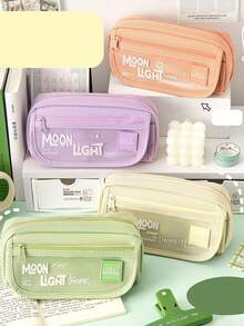 Student Stationery Pencil Case, Simple Japanese Style, Triple Layer Pencil Box With Large Capacity, Highly Attractive , Suitable For Girls - Beige - View 4