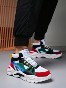 Men's Shoes, Sports And Casual Style, Concise Chunky Sneakers With Letter Pattern And Contrast Colors, Fashionable And Versatile Skateboard Shoes - Red and White - View 8