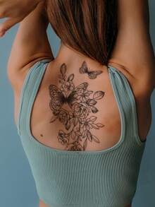 1 张蝴蝶和花朵图案纹身贴纸