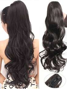 Synthetic Claw Clip Ponytail Extensions 18-26 Inch Long Curly Black Blonde Brown White Pony Tail Wig For Women(Black Brown) - Black-brown - View 3