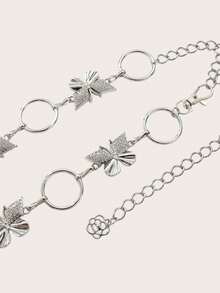 1 件女士可調式腰鍊帶水鑽蝴蝶和圓圈裝飾 - 銀色 - 查看 2