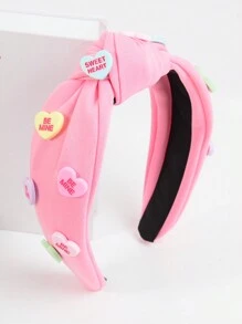 1入甜美可愛打結心形布質頭帶,搭配對話引言,適合日常穿著、婚禮及派對等活動使用。（隨機顏色） - 黑色 - 查看 6