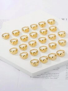 Luxury Wide Signet Ring Plated 26 Alphabet Pattern Match Daily Outfits Special Gift For Your Special One Dainty Party Decor - Yellow Gold - View 7