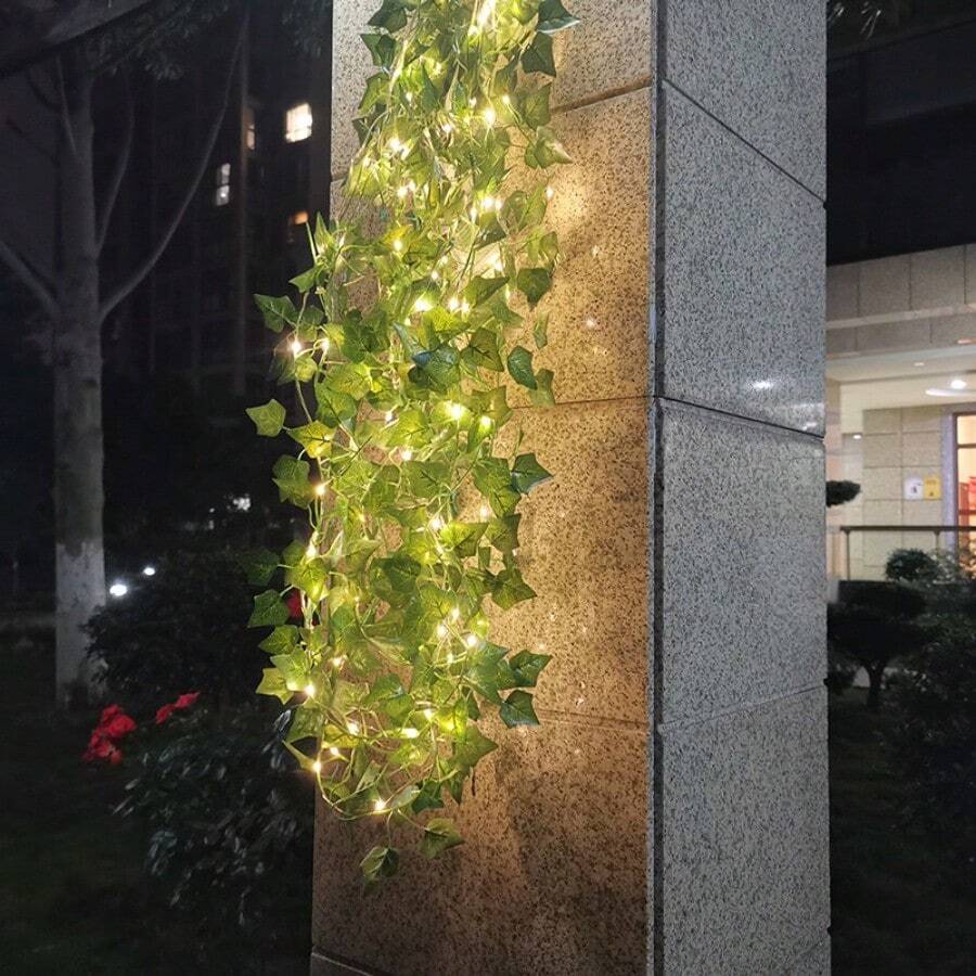 Solar Powered Vine Lights Led Simulation Green Leaf Vine Lights Maple Ivy Lights With Copper Wire - Green - View 1