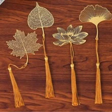 1 件装中国风文具复古金属书签镂空树叶叶脉书签学生礼物 - 金色 - 查看 1
