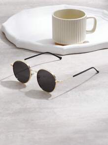 1pc Men'S Fashionable Metal Round Shape Decorative Glasses For Punk Party - Dark Grey - View 1