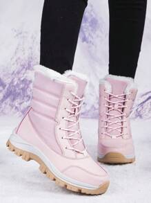 2023 年冬季新品羊毛保暖内衬高帮雪地靴女式户外保暖中筒靴 - 粉色 - 查看 2
