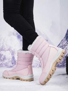 2023 年冬季新品羊毛保暖内衬高帮雪地靴女式户外保暖中筒靴 - 粉色 - 查看 1