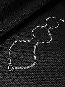 1 件不锈钢不对称镂空吊坠方形水晶镶嵌个性男士项链 - 彩色 - 查看 2