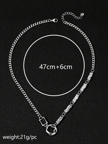 1 件不锈钢不对称镂空吊坠方形水晶镶嵌个性男士项链 - 彩色 - 查看 3