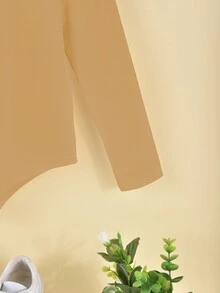 連衣褲，圓領長袖少女款 - 卡其色 - 查看 5
