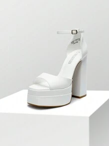 Women Fashion Ankle Strap Platform Chunky Heeled Sandals, Sexy Open Toe Ultra High Heel Sandals For Festival Party, Nightclub And Daily Wear - 白色 - 查看 3