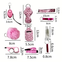 9入組女性防身警報鑰匙扣,緊急救援逃生工具包括：破窗器,開瓶器,手腕帶,手部消毒瓶座,無接觸開門器,口哨,鑰匙圈,假日禮物推薦 - 紫色 - 查看 5