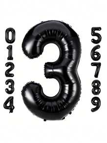 1pc 40-Inch Black Number 0-9 Balloons, Holiday Decoration, Christmas - Black - View 2