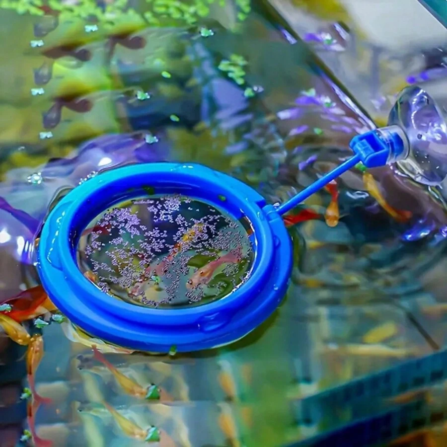 1入組水族養殖魚缸浮空餌食圈裝置,圓形配件餌斗,吸盤式魚飼料供應器 - 藍色 - 查看 1