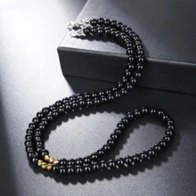 1 件復古龐克風格熔岩和地圖碧玉和啞光石頭治療串珠項鍊 - 彩色 - 查看 15