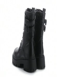 時尚女式中筒靴,女式秋冬短靴,女式潮流厚底靴 - 黑色 - 查看 5