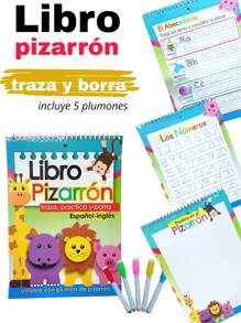 1 pieza pizarrón libro traza y borra abecedario plumones - Multicolor - Ver 1