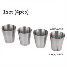 1set/4pcs 30ml Stainless Steel Shot Glass Set, Portable Travel Cup For Camping, Hiking And Outdoor Uses