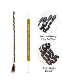 20 Inches Cool Girls Synthetic Braids With Rhinestone Chain Clip In Boxing Braid Dreadlocks Clip In Hair Extension Dreadlocks Boxer Braid Heat Resistant For Girls Y2K Style Essential For Halloween, Christmas, And Parties (Rhinestone Chain) - Brown - View 3