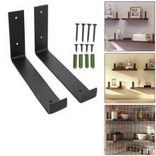 2 Rustic Scaffold Board Shelf Bracket Heavy Duty Handmade Industrial Steel Metal - Black - View 1