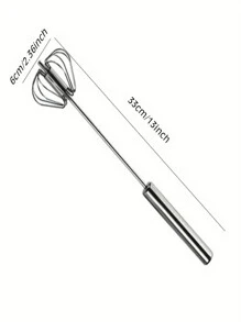 1pc Semi-Automatic Stainless Steel Egg Beater Cream Whisk - Silver - View 8